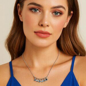 NWT 7 Charming Sisters Silver Overlay Crystal Bar "Class‎ Act" Necklace